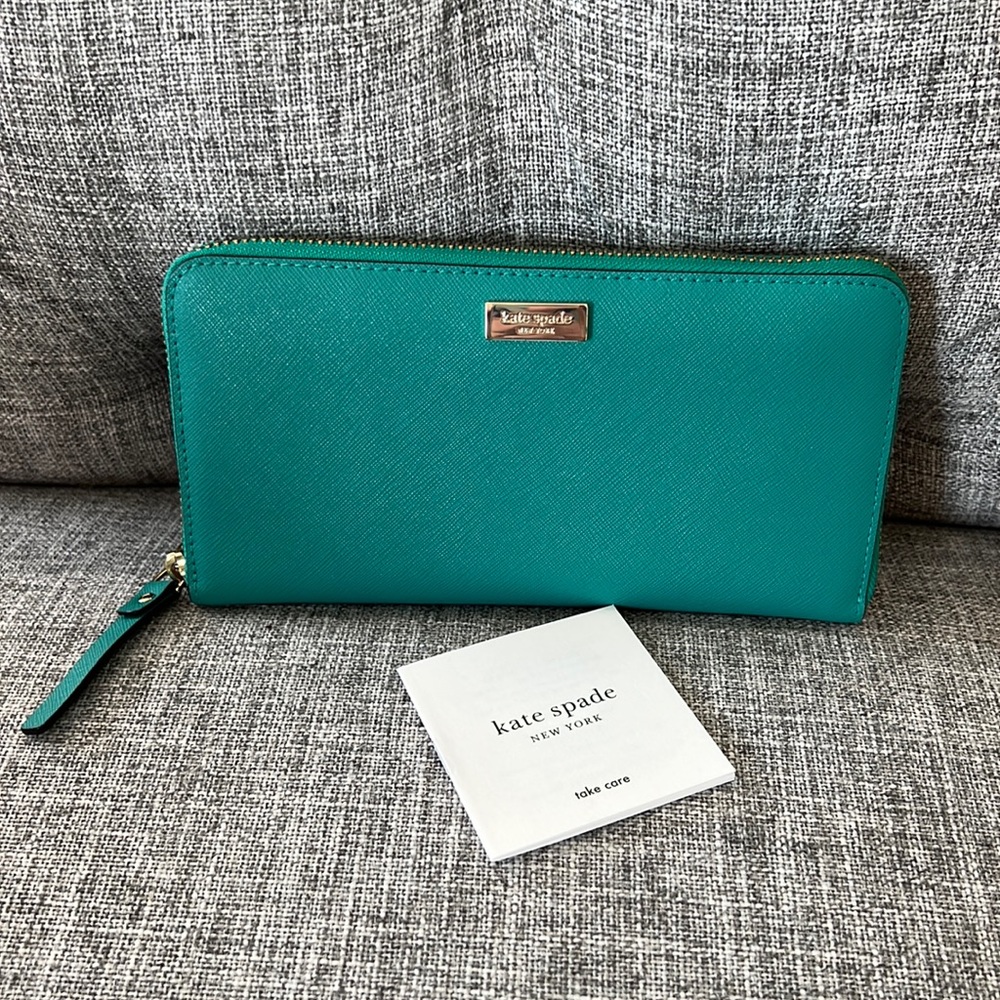 Kate Spade Newbury Lane Talla turquoise teal blue green zip large travel wallet